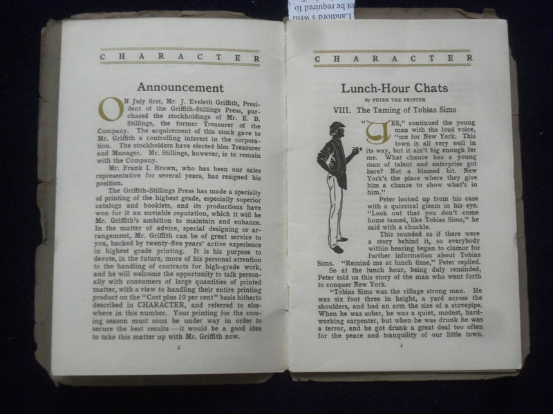 1909 AUGUST-SEPTEMBER CHARACTER ART-IN-INK SOFTCOVER BOOK - J 9649