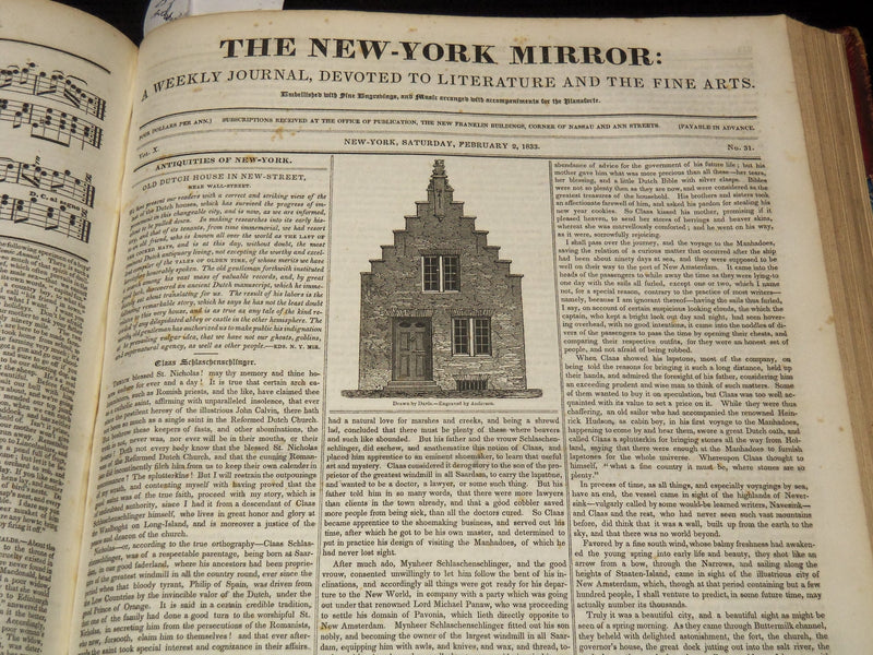 1832-1833 NEW YORK MIRROR AND LADIES GAZETTE BOUND VOLUME - ENGRAVINGS - R 89L