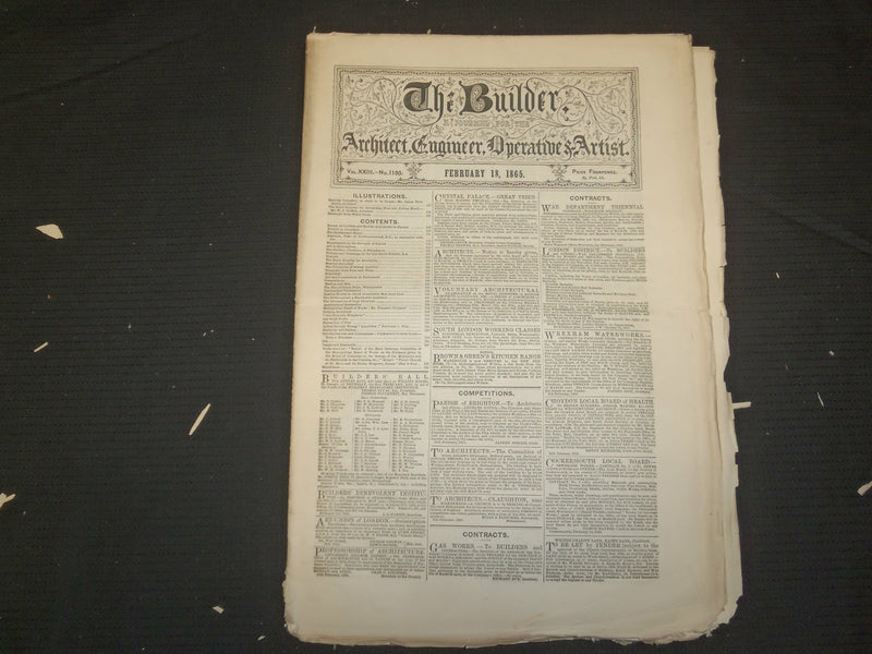 1865 FEBRUARY 18 THE BUILDER ARCHITECT MAGAZINE - ILLUSTRATIONS - ST 415D