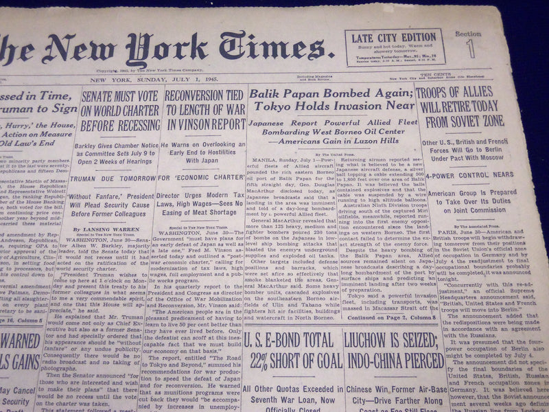 1945 JULY 1 NEW YORK TIMES - BALIK PAPAN BOMBED AGAIN - NT 390
