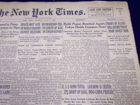 1945 JULY 1 NEW YORK TIMES - BALIK PAPAN BOMBED AGAIN - NT 390