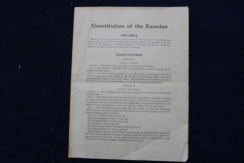 1917 CONSTITUTION OF THE EXONIAN - PHILLIPS EXETER ACADEMY - K 1617