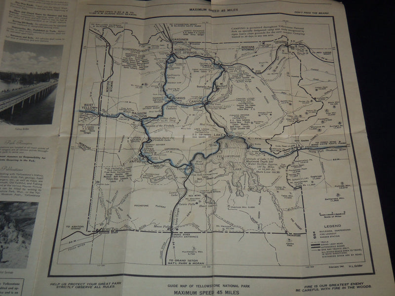 1941 YELLOWSTONE NATIONAL PARK MAP & GUIDE - J 8836