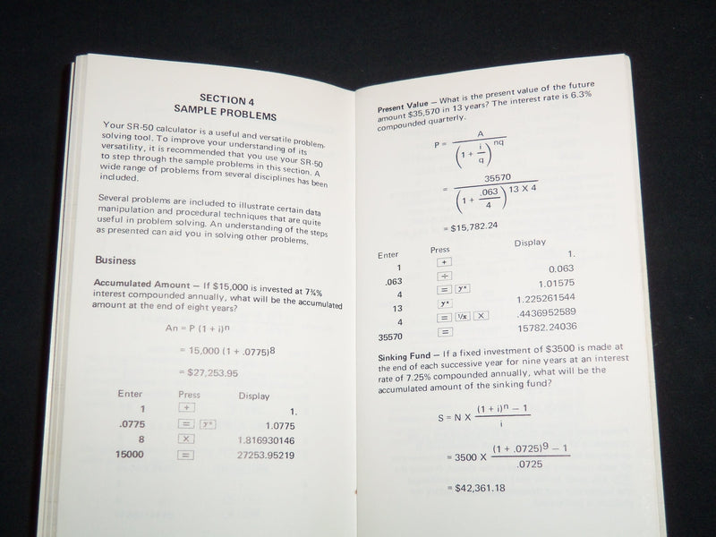 1974 TEXAS INSTRUMENTS SLIDE RULE CALCULATOR SR-50 USER GUIDE - J 9075