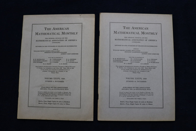 1929 THE AMERICAN MATHEMATICAL MONTHLY MAGAZINE - LOT OF 8 - O 3482
