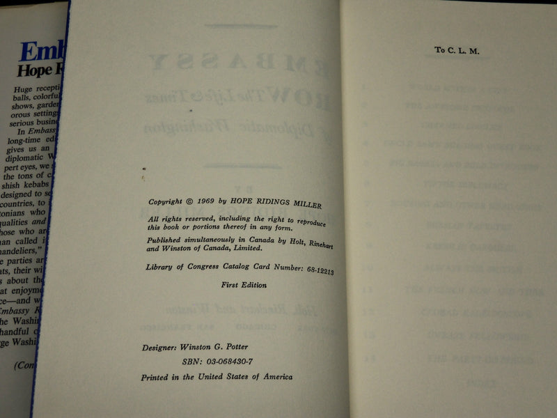 1969 EMBASSY ROW BOOK INSCRIBED BY HOPE RIDINGS MILLER - FIRST EDITION - D 546