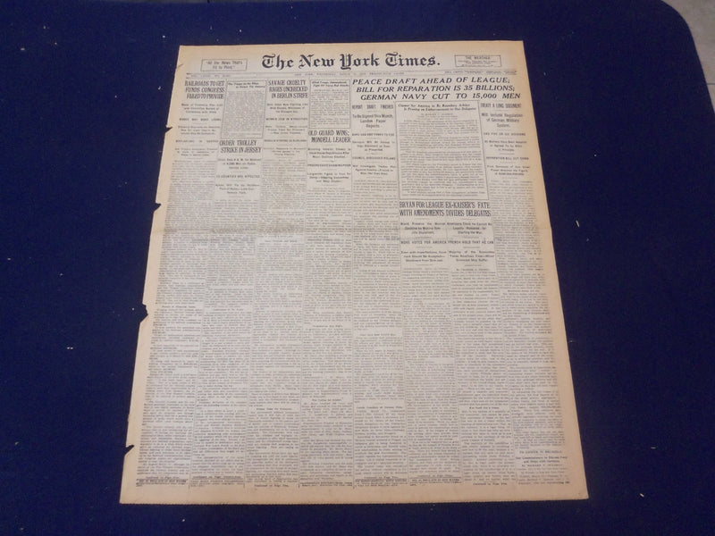 1919 MARCH 12 NEW YORK TIMES - PEACE DRAFT AHEAD OF LEAGUE - NT 9272