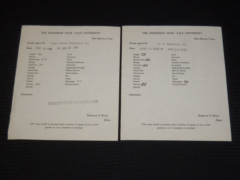 194-1948 YALE UNIVERSITY STUDENT GRADE REPORTS & LETTER - 4 REPORTS - K 572