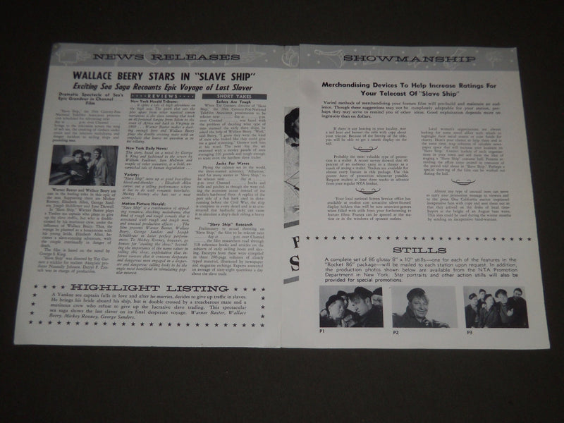 1937 SLAVE SHIP MOVIE PROMOTIONAL PIECE - MICKEY ROONEY - WALLACE BEERY - J 2453