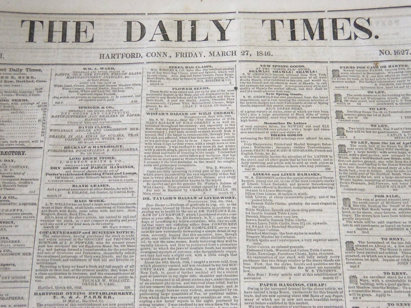 1846 THE DAILY TIMES HARTFORD CONNECTICUT NEWSPAPER LOT OF 2 - NP 2328