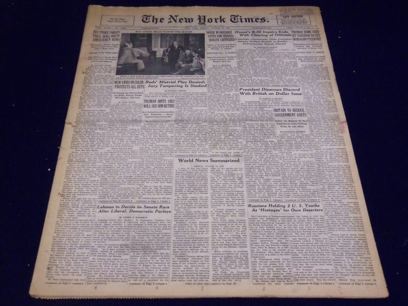 1949 AUGUST 26 NEW YORK TIMES - REDS MISTRIAL PLEA DENIED - NT 1511