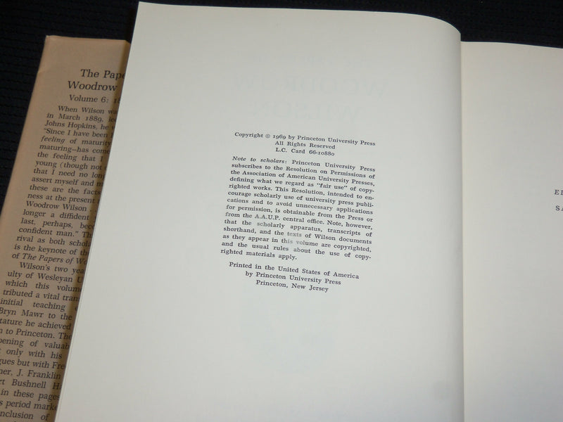 1969 THE PAPERS OF WOODROW WILSON HARDCOVER BOOK BY LINK - VOLUME 6 - KD 7495