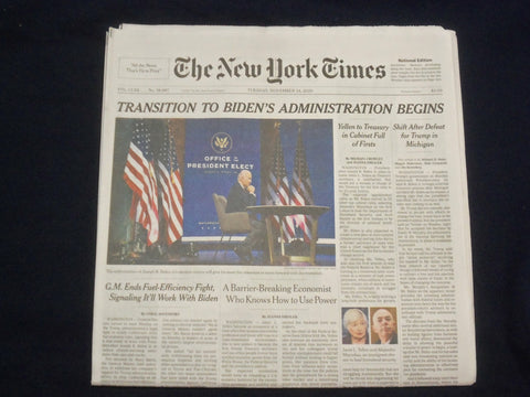 2020 NOVEMBER 24 NEW YORK TIMES - TRANSITION TO BIDEN'S ADMINISTRATION BEGINS