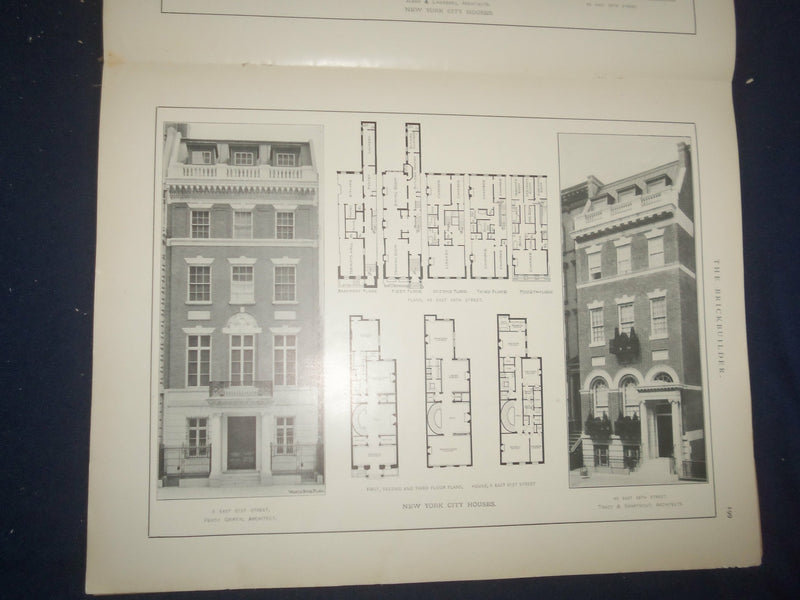 1908 SEPTEMBER THE BRICKBUILDER MAGAZINE - NEW YORK CITY HOUSES - ST 258J