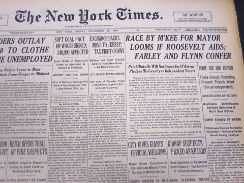 1933 SEPTEMBER 22 NEW YORK TIMES - RACE BY M'KEE FOR MAYOR LOOMS - NT 5183
