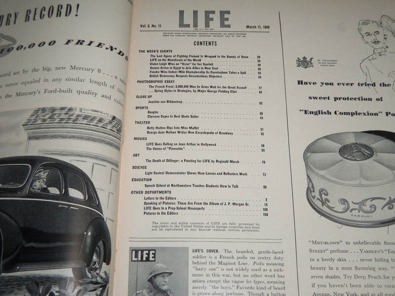 1940 MARCH 11 LIFE MAGAZINE - FRENCH SOLDIER COVER - L 173