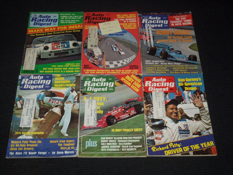 1975-1976 AUTO RACING DIGEST MAGAZINES OT OF 9 ISSUES - O 3074F