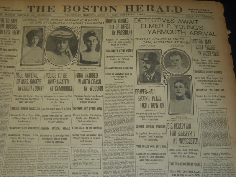 1905 JUNE 21 THE BOSTON HERALD - DETECTIVES AWAIT ELMER YOUNG'S ARRIVAL - BH 88