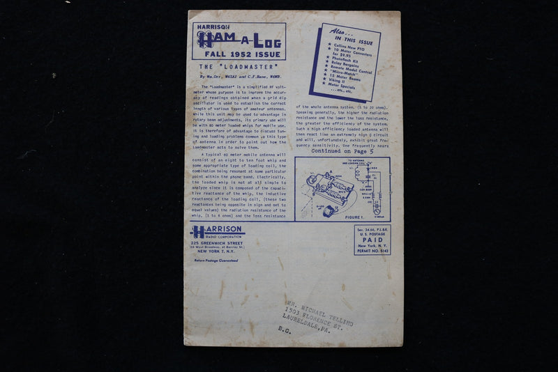 1952 FALL HARRISON HAM-A-LOG SOFTCOVER CATALOG - K 3530