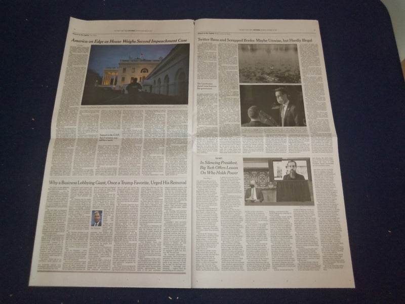 2021 JANUARY 10 NEW YORK TIMES - AMERICA ON EDGE AS HOUSE WEIGHS 2ND IMPEACHMENT
