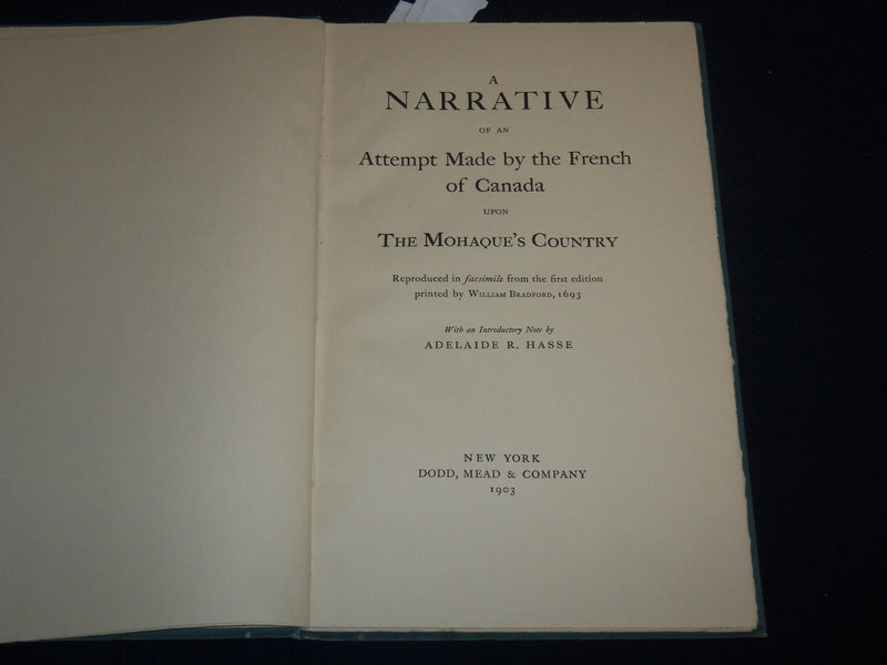 1903 A NARRATIVE OF FRENCH CANADA UPON THE MOHAQUE'S COUNTRY - KD 1111R