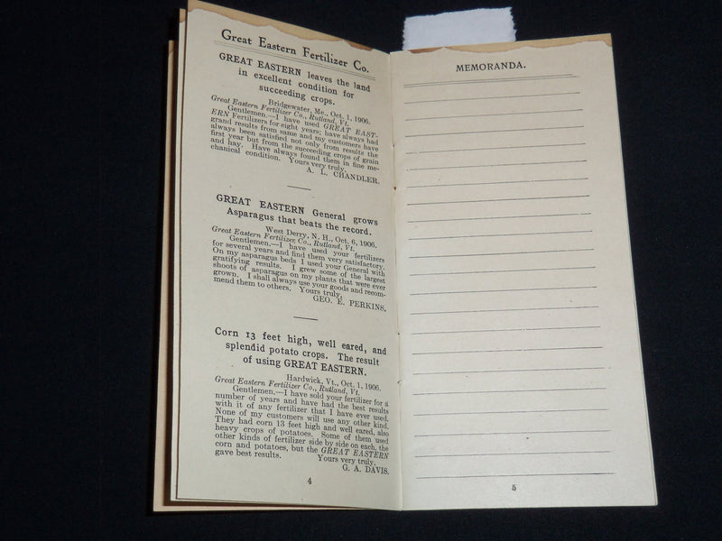 1907 GREAT EASTERN FERTILIZER CO. CATALOG - RUTLAND VERMONT - J 8821