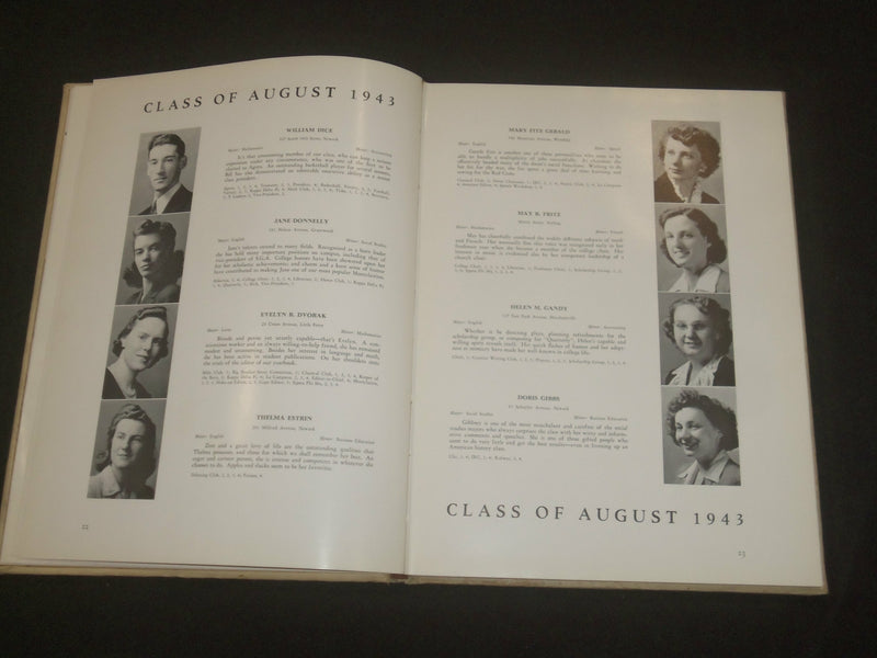 1943 AUGUST NEW JERSEY STATE TEACHERS COLLEGE YEARBOOK - MONTCLAIR, NJ - YB 2174