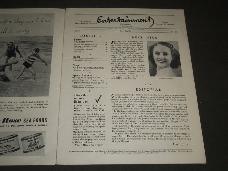 1934 JULY 30 ENTERTAINMENT MAGAZINE - MARY BOLAND COVER - ST 5000