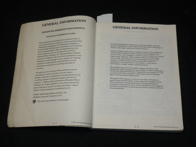 1996 ADVANCED EMISSION DIAGNOSTICS STANDARD MOTORS GUIDE BOOK - R 706S