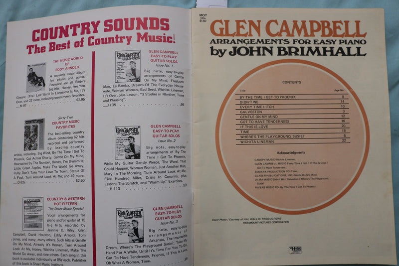 1969 GLEN CAMPBELL PIANO ARRANGEMENTS SOFTCOVER BOOK BY JOHN BRIMHALL - K 3379