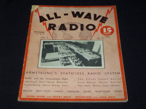 1935 DECEMBER ALL-WAVE RADIO MAGAZINE NICE COVERS & INSIDE CONTENT - E 2331