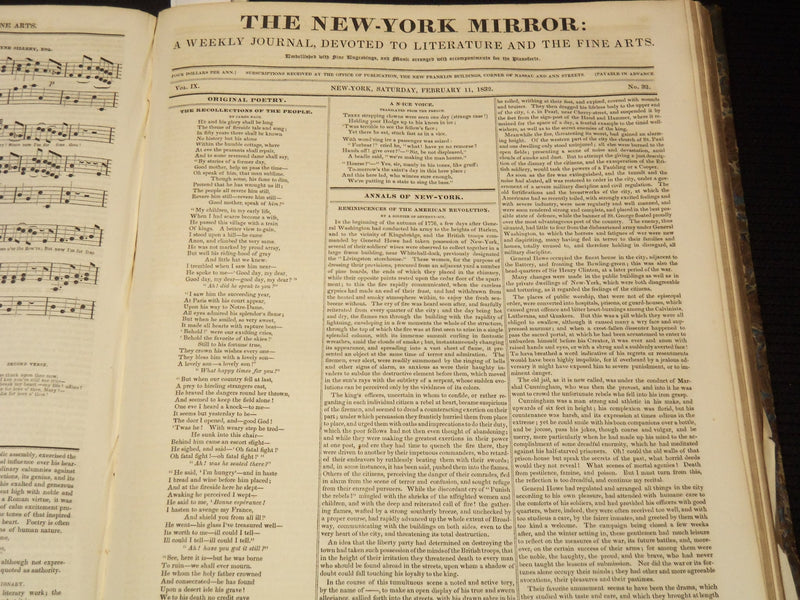 1831-1832 NEW YORK MIRROR AND LADIES GAZETTE BOUND VOLUME - R 89H