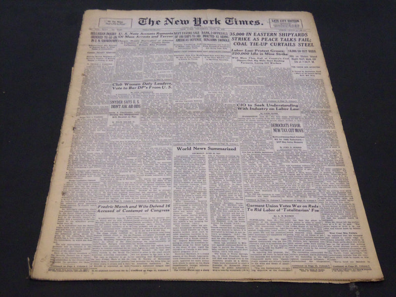 1947 JUNE 26 NEW YORK TIMES - COAL TIE-UP CURTAILS STEEL - NT 5160