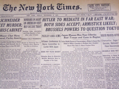 1937 NOVEMBER 5 NEW YORK TIMES - HITLER TO MEDIATE IN FAR EAST WAR - NT 724