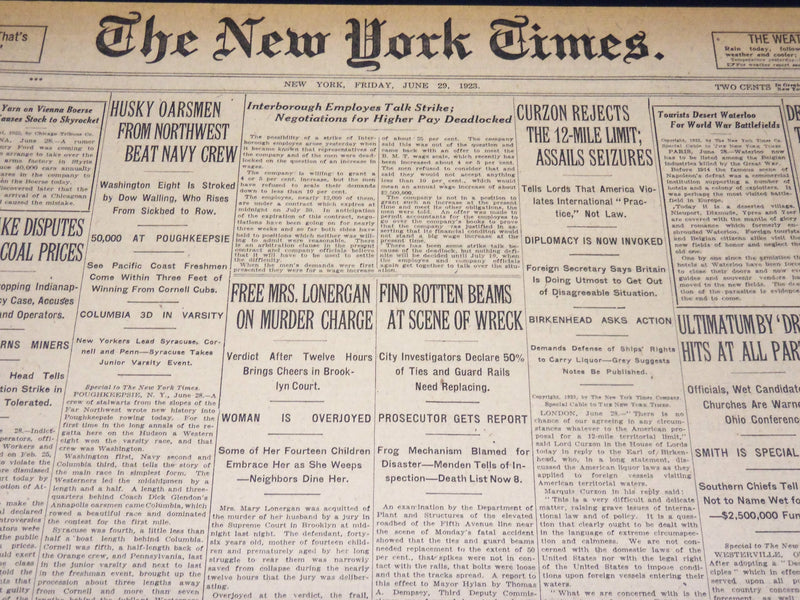 1923 JUNE 29 NEW YORK TIMES - FREE MRS. LONERGAN ON MURDER CHARGE - NT 8722