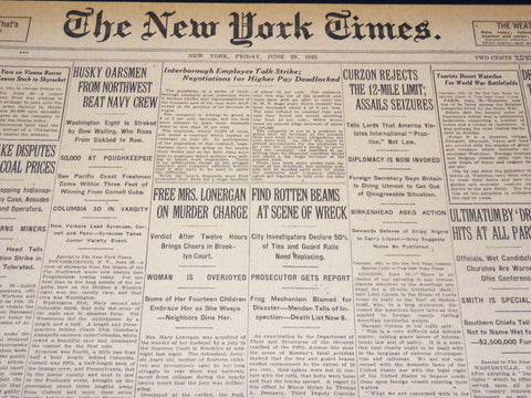 1923 JUNE 29 NEW YORK TIMES - FREE MRS. LONERGAN ON MURDER CHARGE - NT 8722