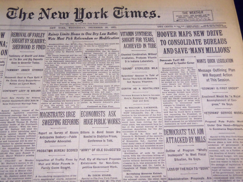 1931 DECEMBER 30 NEW YORK TIMES - VITAMIN SYNTHESIS ACHIEVED IN TUBE - NT 2216