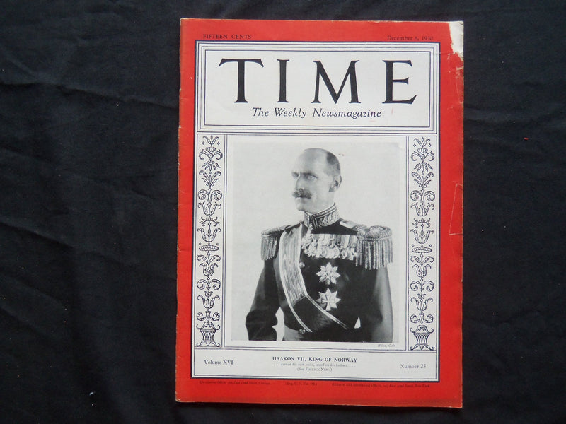 1930 DECEMBER 8 TIME MAGAZINE - KING HAAKON VII OF NORWAY - T 254