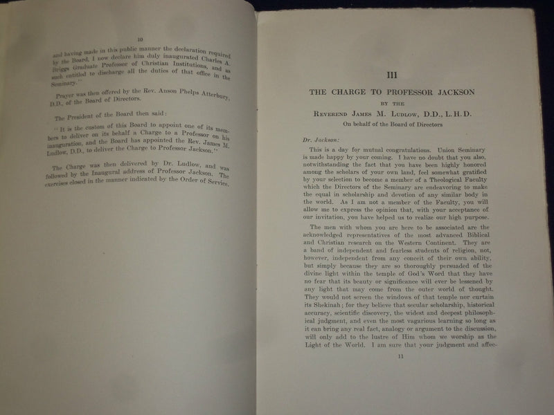 1916 REV. FOAKES JACKSON ADDRESS - UNION THEOLOGICAL SEMINARY - J 4526