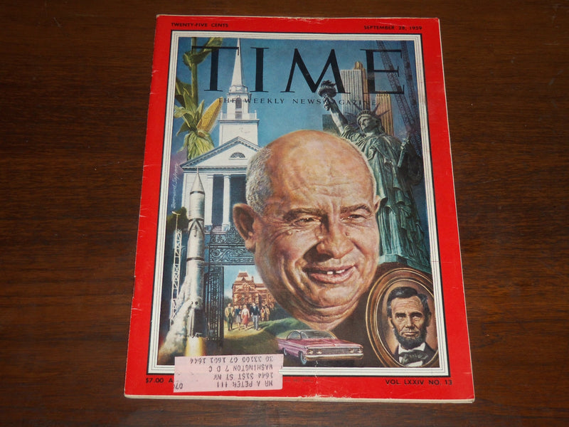 1959 SEPTEMBER 28 TIME MAGAZINE - NIKITA KRUSHCHEV COVER - T 1709