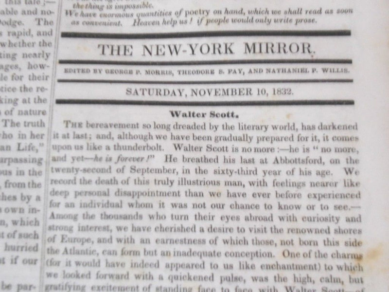 1832-1833 NEW YORK MIRROR MAGAZINE BOUND VOLUME NO. 10 - WALTER SCOTT - KD 725R