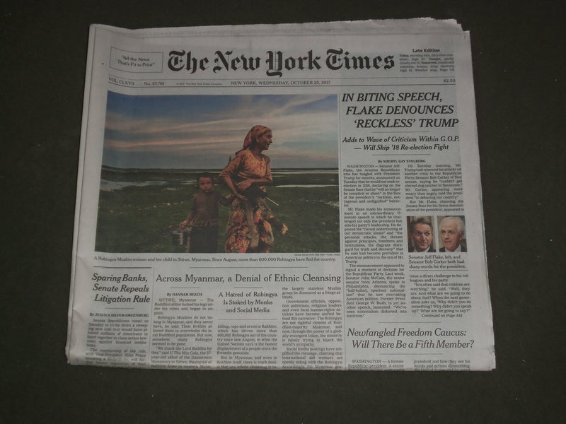 2017 OCTOBER 25 NEW YORK TIMES - JEFF FLAKE DENOUNCES 'RECKLESS' DONALD TRUMP