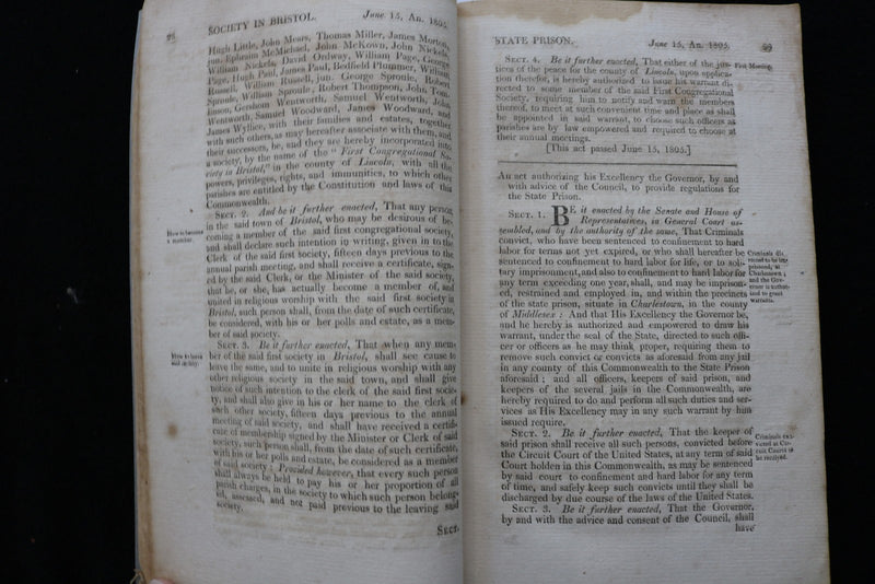 1806 LAWS OF THE COMMONWEALTH OF MASSACHUSETTS - SOFTCOVER BOUND - K 2885