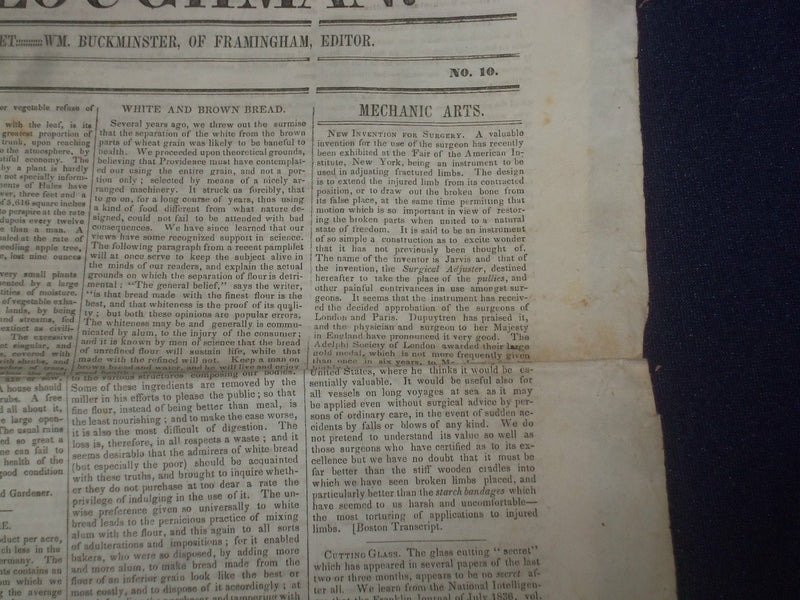 1846 DECEMBER 5 MASSACHUSETTS PLOUGHMAN NEWSPAPER - SURGERY INVENTION - NP 5138