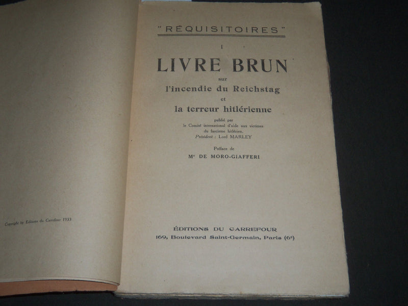 1933 LIVRE BRUN SUR REICHSTAG ET HITLERIENNE FRENCH BOOK - GIAFFERI - J 2318