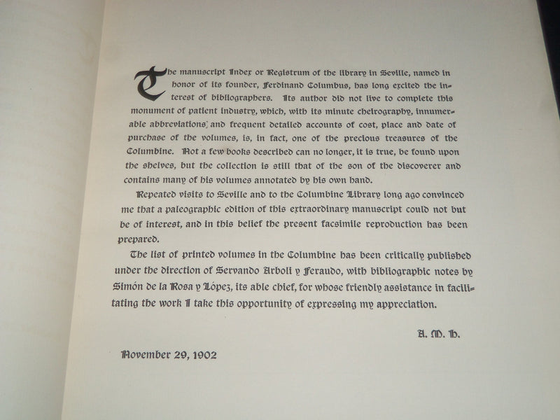 1905 CATALOGUE OF THE LIBRARY OF FERDINAND COLUMBUS VOLUME BY HUNTINGTON - Z 30