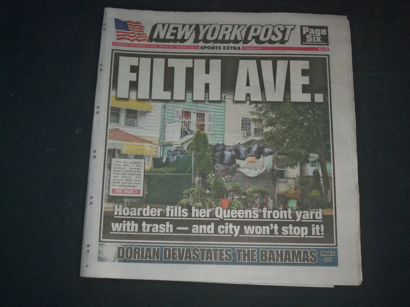 2019 SEPTEMBER 4 NEW YORK POST NEWSPAPER - HURRICANE DORIAN DEVASTATES BAHAMAS