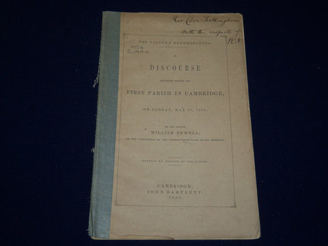 1855 MAY 27 FIRST PARISH IN CAMBRIDGE DISCOURSE BY WILLIAM NEWELL - J 4577