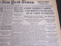 1936 SEPT 23 NEW YORK TIMES - LANDON PROMISES FARMERS CASH BENEFITS- NT 6885