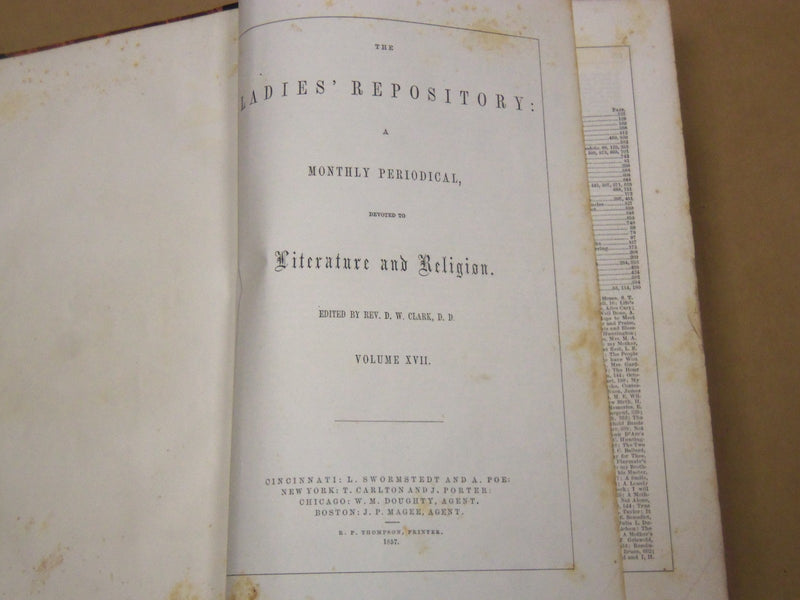 1857 JANUARY-DECEMBER LADIES' REPOSITORY MAGAZINE BOUND VOLUME NO. 17 - KD 2277